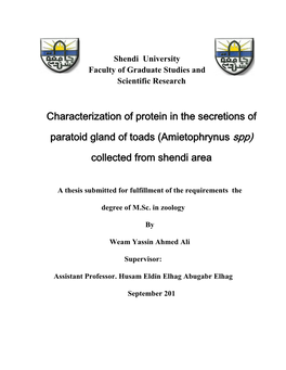 Characterization of Protein in the Secretions of Paratoid Gland of Toads