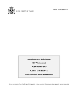 Annual Accounts Audit Report Audit Plan for 2018 Audinet Code 2019