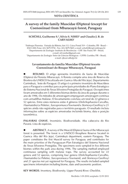 A Survey of the Family Muscidae (Diptera) (Except for Coenosiinae) from Mbaracayú Forest, Paraguay