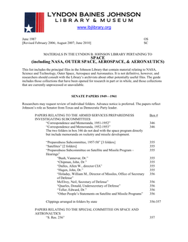 Guide to Material at the LBJ Library Pertaining to Outer Space