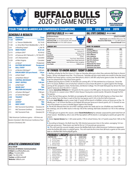Buffalo Bulls 2020-21 Game Notes