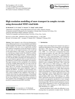 High Resolution Modelling of Snow Transport in Complex Terrain Using Downscaled MM5 Wind ﬁelds