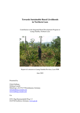 Towards Sustainable Rural Livelihoods in Northern Laos