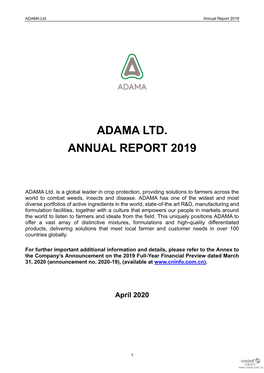 ADAMA Ltd. Annual Report 2019