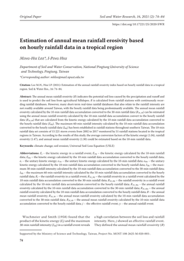 Estimation of Annual Mean Rainfall Erosivity Based on Hourly Rainfall Data in a Tropical Region