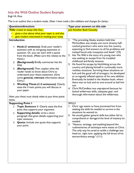 Into the Wild Outline Student Example Engl-1A, Rios This Is an Outline That a Student Made