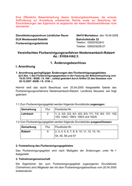 Vereinfachtes Flurbereinigungsverfahren Niederwambach-Ratzert Az.: 81024-HA2.3