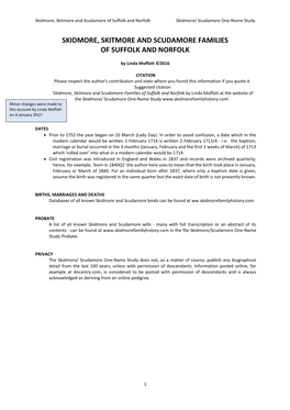 Skidmore, Skitmore and Scudamore Families of Suffolk and Norfolk