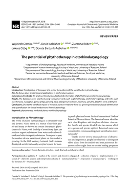 The Potential of Phythotherapy in Otorhinolaryngology 359