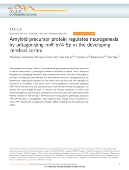 Amyloid Precursor Protein Regulates Neurogenesis by Antagonizing Mir-574-5P in the Developing Cerebral Cortex