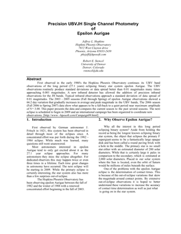 Precision UBVJH Single Channel Photometry of Epsilon Aurigae