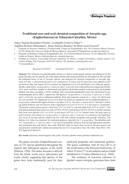 Traditional Uses and Seed Chemical Composition of Jatropha Spp. (Euphorbiaceae) in Tehuacán-Cuicatlán, México