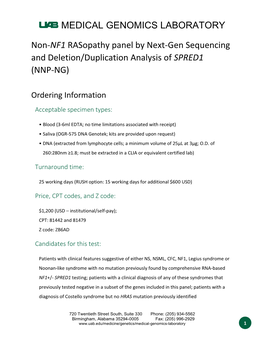 MEDICAL GENOMICS LABORATORY Non-NF1 Rasopathy Panel By