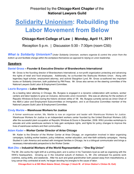 Solidarity Unionism: Rebuilding the Labor Movement from Below