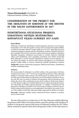 Consideration of the Project for the Abolition of Serfdom at the Dietine in the Wilno Governorate in 1817