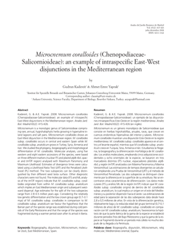 Microcnemum Coralloides (Chenopodiaceae- Salicornioideae): an Example of Intraspecific East-West Disjunctions in the Mediterranean Region