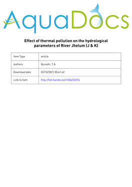 Effect of Thermal Pollution on the Hydrobiological