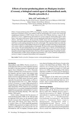 Effects of Nectar-Producing Plants on Diadegma Insulare (Cresson), a Biological Control Agent of Diamondback Moth, Plutella Xylostella (L.)