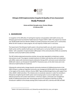 Ethiopia Iccm Implementation Snapshot & Quality of Care Assessment Study Protocol