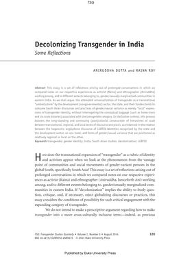 Decolonizing Transgender in India Some Reﬂections