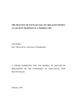 The Practice of Iyengar Yoga by Mid-Aged Women: an Ancient Tradition in a Modern Life