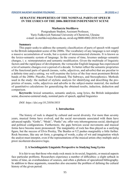 SEMANTIC PROPERTIES of the NOMINAL PARTS of SPEECH in the LYRICS of the 2000S BRITISH INDEPENDENT SCENE