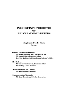 Text of NSW Coroner's Report on the Inquest Into the Death of Brian