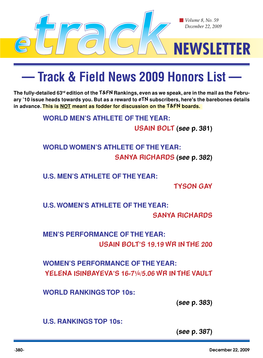 — Track & Field News 2009 Honors List —