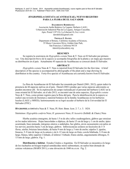 Hygrophila Costata (Acanthaceae), Nuevo Registro Para La Flora De El Salvador