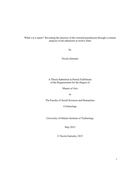 Revealing the Function of the Criminal Pseudonym Through a Content Analysis of Ten Characters in Twelve Films