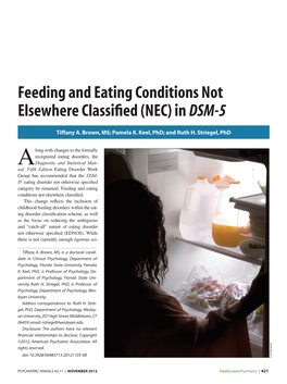 Feeding and Eating Conditions Not Elsewhere Classified (NEC) in DSM-5