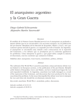 El Anarquismo Argentino Y La Gran Guerra