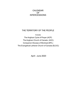CALENDAR of INTERCESSIONS the TERRITORY of the PEOPLE April