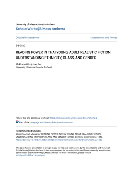 Reading Power in Thai Young Adult Realistic Fiction: Understanding Ethnicity, Class, and Gender