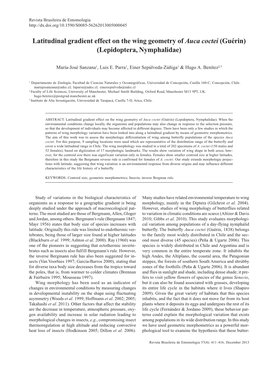 Latitudinal Gradient Effect on the Wing Geometry of Auca Coctei (Guérin) (Lepidoptera, Nymphalidae)