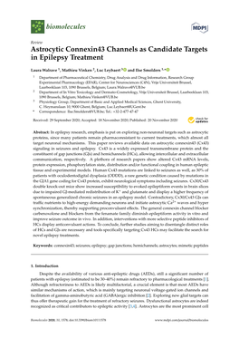 Astrocytic Connexin43 Channels As Candidate Targets in Epilepsy Treatment