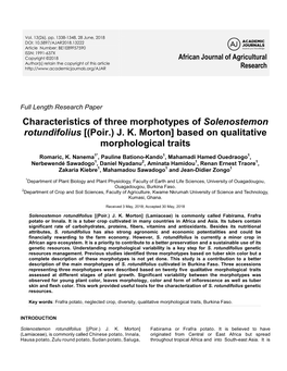 Characteristics of Three Morphotypes of Solenostemon Rotundifolius [(Poir.) J
