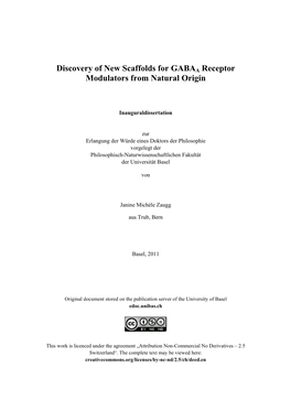 Discovery of New Scaffolds for GABAA Receptor Modulators from Natural Origin