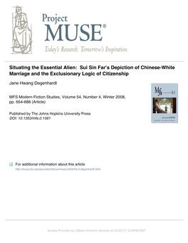 Situating the Essential Alien: Sui Sin Far's Depiction of Chinese-White