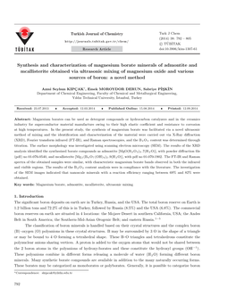 Synthesis and Characterization of Magnesium Borate Minerals Of