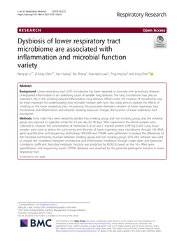 Dysbiosis of Lower Respiratory Tract Microbiome Are Associated with Inflammation and Microbial Function Variety