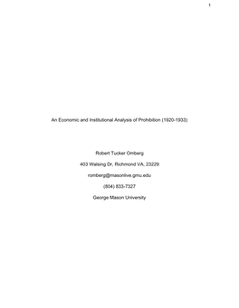 An Economic and Institutional Analysis of Prohibition (1920­1933)