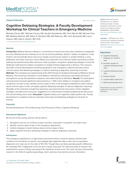 Cognitive Debiasing Strategies: a Faculty Cognitive Debiasing Strategies: a Faculty Development Development Workshop for Clinical Teachers in Emergency Medicine