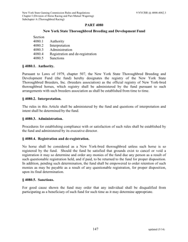 147 PART 4080 New York State Thoroughbred Breeding and Development Fund Section 4080.1 Authority 4080.2 Interpretation 4080.3 Ad