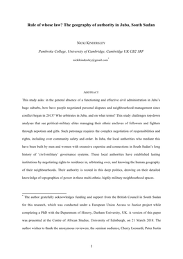 Rule of Whose Law? the Geography of Authority in Juba, South Sudan