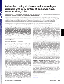 Radiocarbon Dating of Charcoal and Bone Collagen Associated with Early Pottery at Yuchanyan Cave, Hunan Province, China