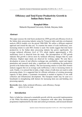 Efficiency and Total Factor Productivity Growth in Indian Dairy Sector