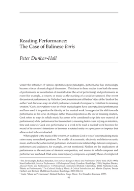 Reading Performance: the Case of Balinese Baris Peter Dunbar-Hall