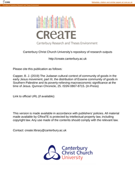 Canterbury Christ Church University's Repository of Research Outputs Http