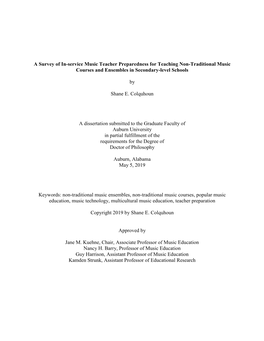 A Survey of In-Service Music Teacher Preparedness for Teaching Non-Traditional Music Courses and Ensembles in Secondary-Level Schools